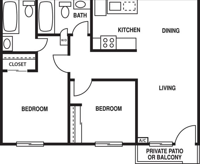 2 Beds • 2 Bath 800-815 floor plan