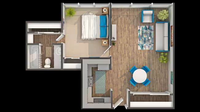 1 Bed • 1 Bath 1-1101 floor plan
