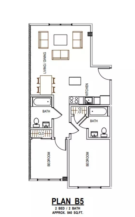 2 Beds, 2 Baths Model floor plan
