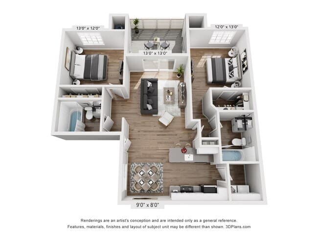 2 Beds • 2 Bath 1306 floor plan