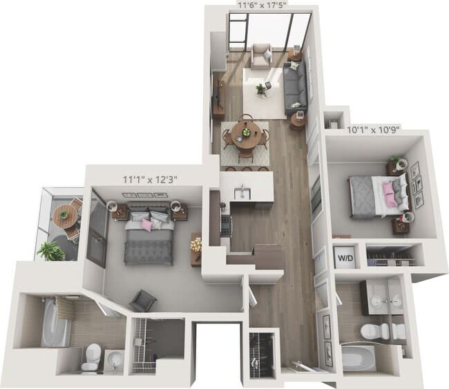 2 Bedroom 2 Bath A 1236 floor plan