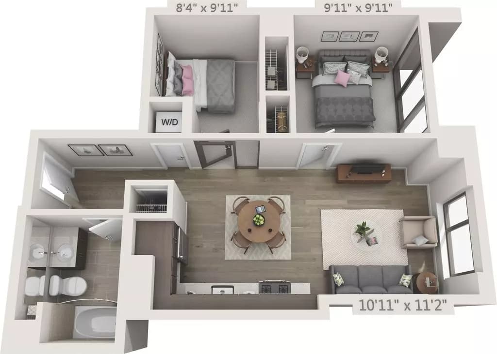 2 Bedroom 1 Bath B 1129 floor plan