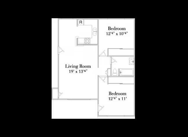 2 Bed 1 Bath Style C1 floor plan