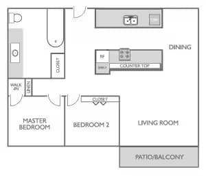2 Beds • 1 Bath 308 floor plan