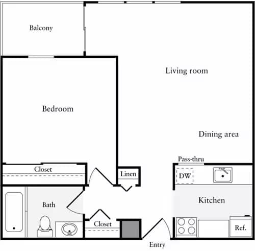 1 Bedroom M 02-2509 floor plan