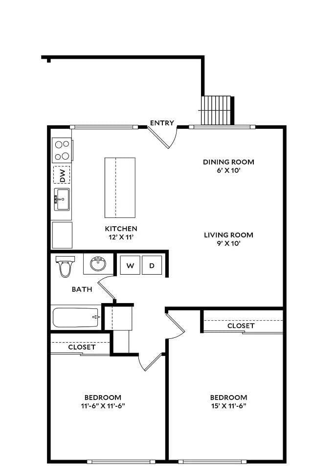 Two Bedroom One Bath floor plan