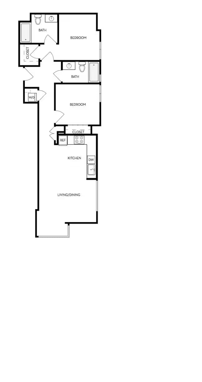 B1.1 2 Bedroom 1 Bath floor plan