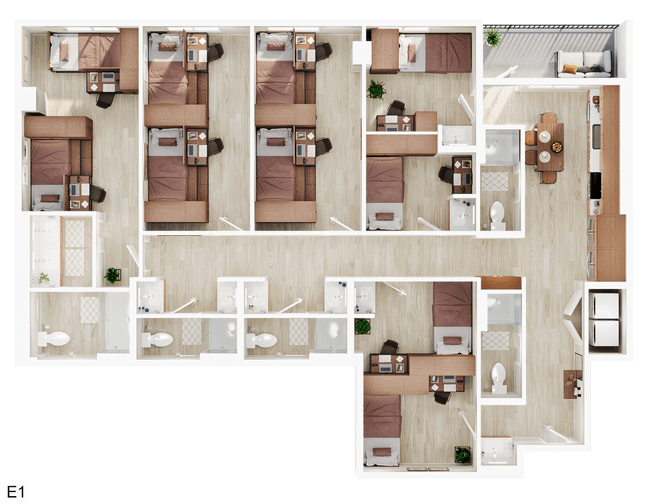 5BR/5BA - E1 Shared floor plan