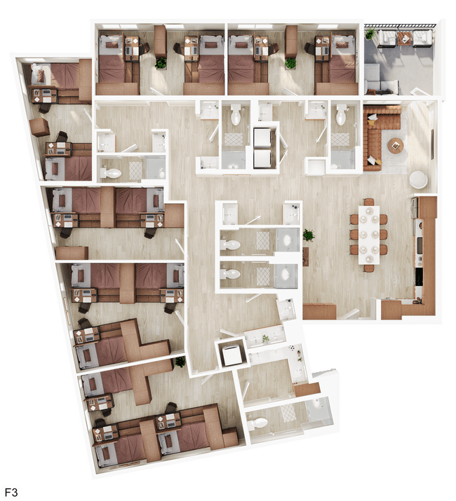 6BR/6BA - F3 Triple floor plan