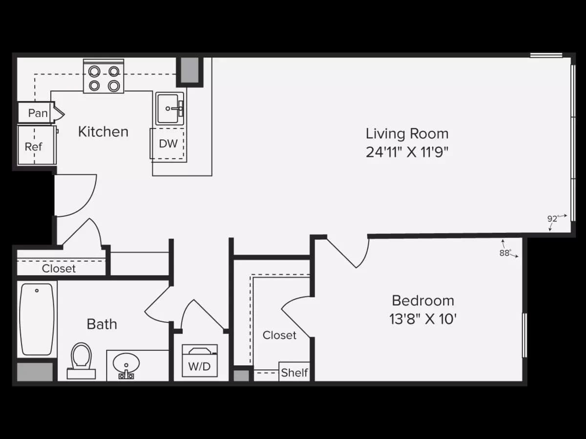 1 Bedroom 1 Bath Affordable (All Floor Plans) 204 floor plan