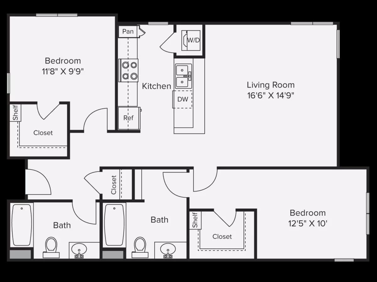 2 Bed 2 Bath 302 floor plan