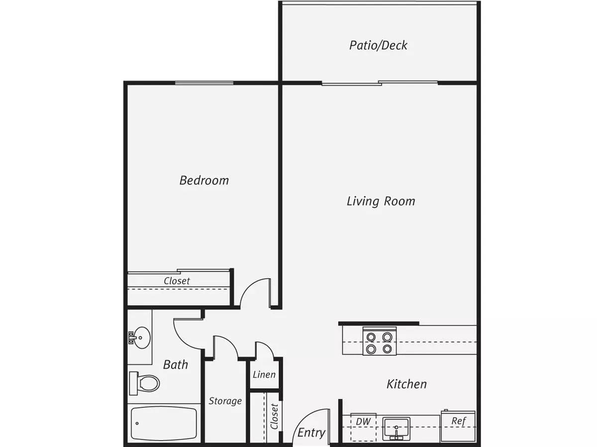 One Bedroom One Bathroom 02-103 floor plan