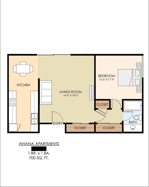 1 Bedroom 1 Bathroom 208 floor plan