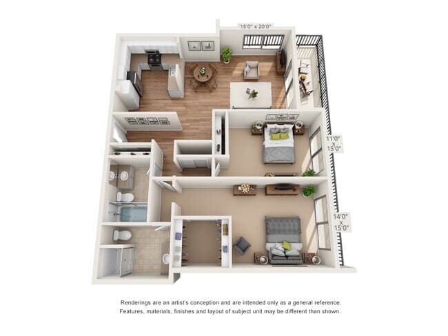 2x2 1340-1370 sq ft floor plan