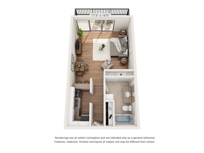 Studio 540 sq ft floor plan