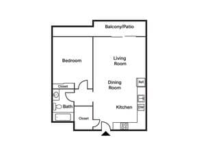 1 Bedroom, 1 Bath Income-Restricted 205 floor plan