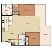 2 Bedroom 2 Bathroom with Den floor plan