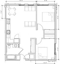 2 Bedroom 1 Bath 408 floor plan