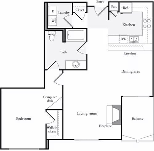 1 Bedroom F 02-311 floor plan