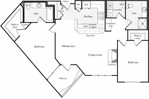 2 Bedrooms D 05-520 floor plan