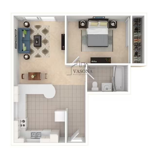 1 Bedroom 1 Bath 32 floor plan