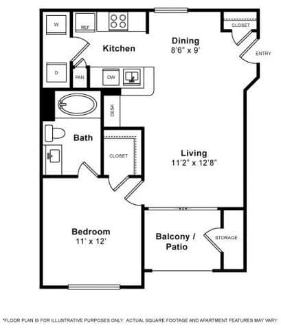 1 Bed • 1 Bath H24 floor plan