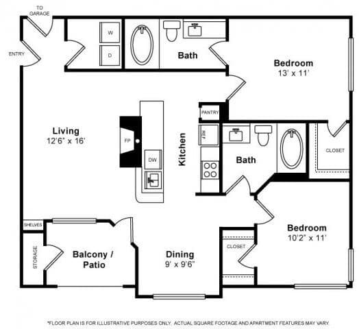 2 Beds • 2 Bath N12 floor plan