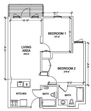 12 - 2 Bed / 2 Bath 312 floor plan