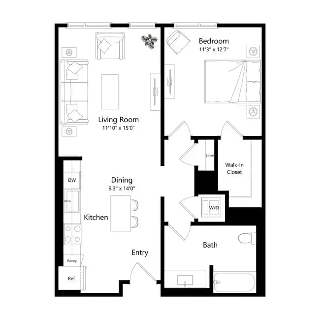 1 Bed • 1 Bath 424 floor plan