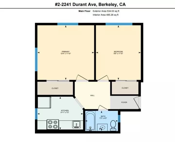 2 Bedrooms, 1 Bathroom 11 floor plan