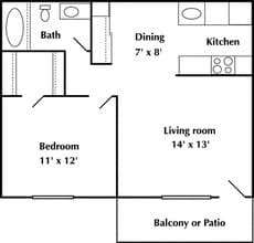 1 Bed 1 Bath 00A-133 floor plan