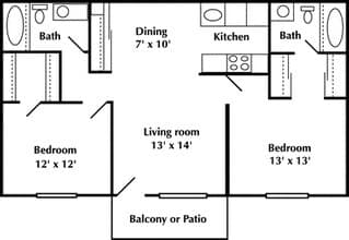 2 Bed 2 Bath 00N-273 floor plan
