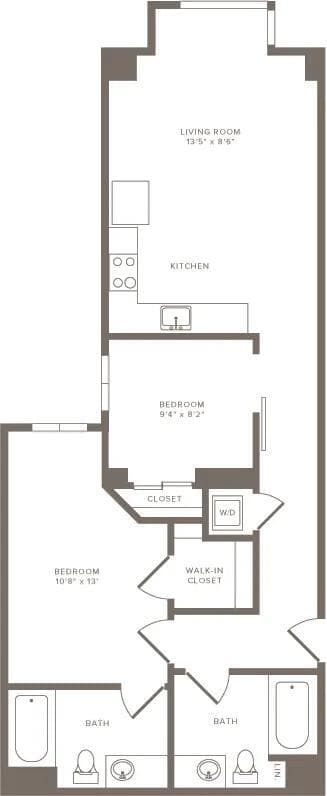2 Beds • 2 Bath 0509 floor plan