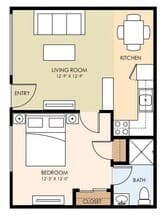 1 Bed 1 Bath 60-29 floor plan