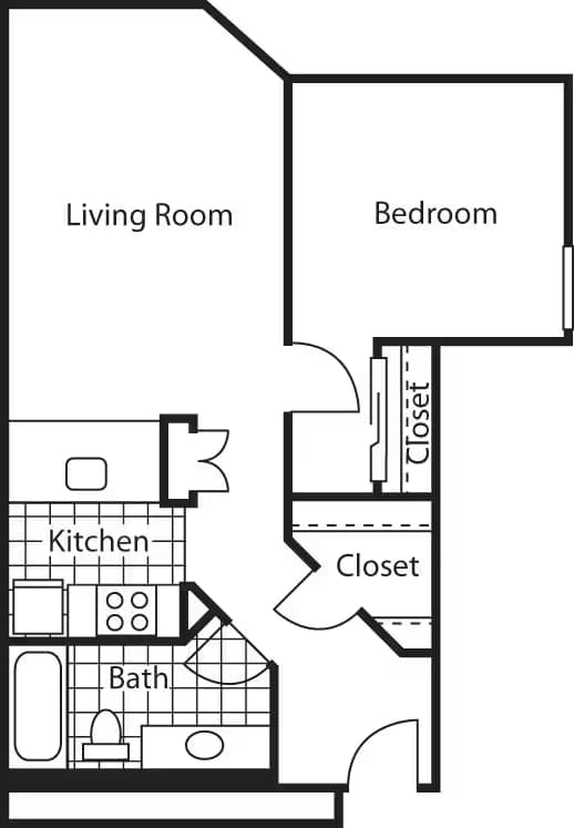 1 Bedroom with XL bedroom & balcony 1302 floor plan