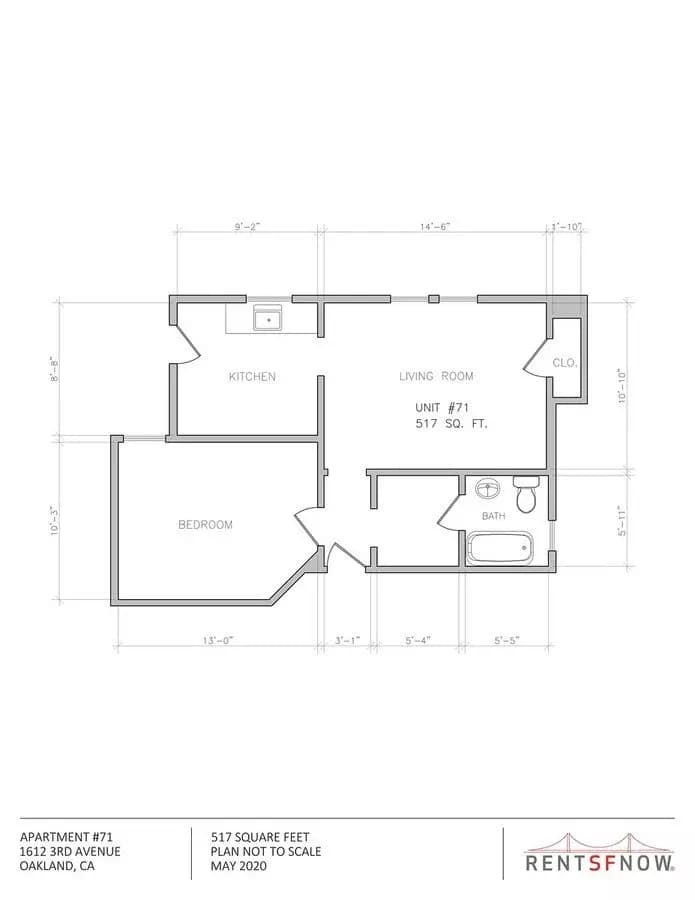 1 Junior Bedroom 1 Bath Apartment 1600-05 floor plan