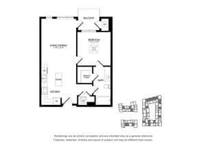 1J w/ Balcony 1-407 floor plan