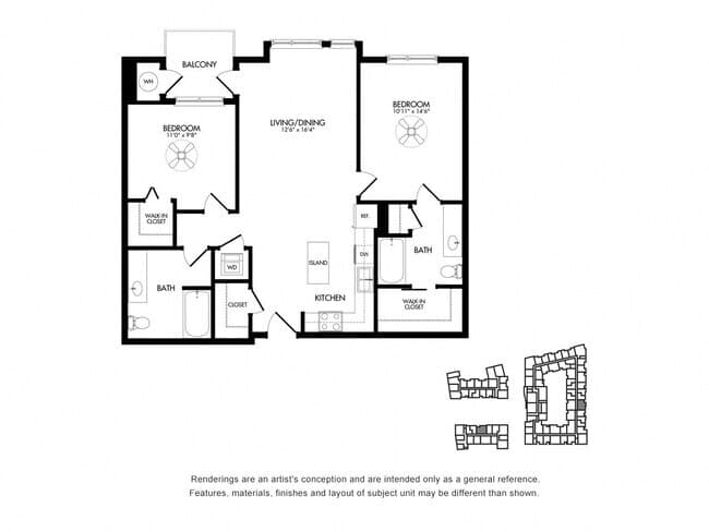 2B w/ Balcony 3-227 floor plan