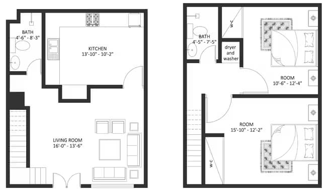 2 Bed 1.5 Bath Townhome floor plan