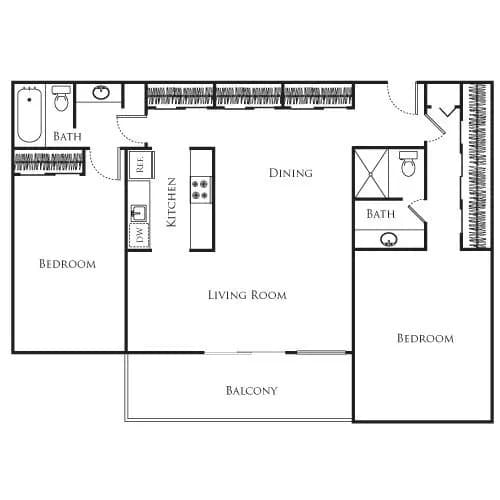 2 Bedroom D 75-428 floor plan