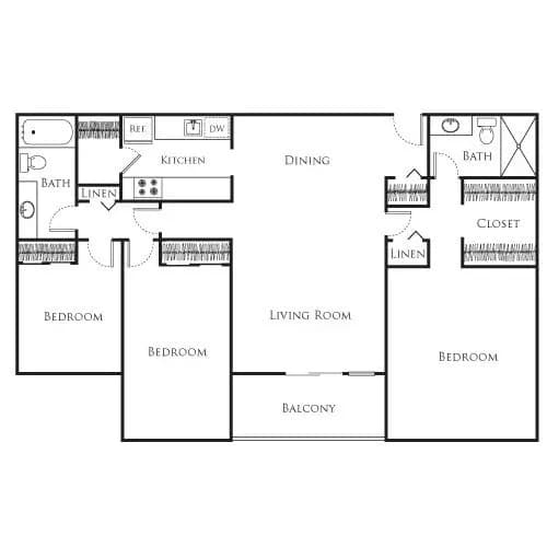 3 Bedroom 65-521 floor plan