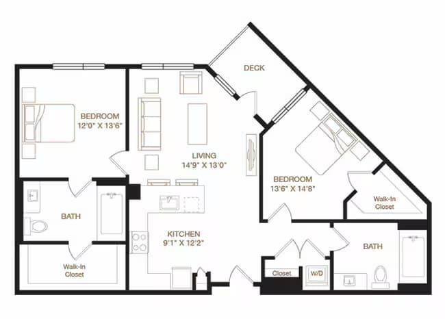 2 Beds • 2 Bath N-3302 floor plan