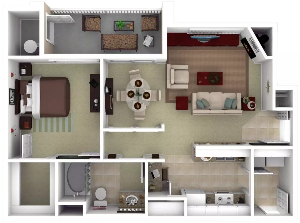 1 Bed • 1 Bath 0732 floor plan