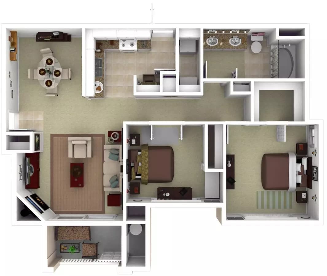 2 Beds • 1 Bath WAIT7 floor plan