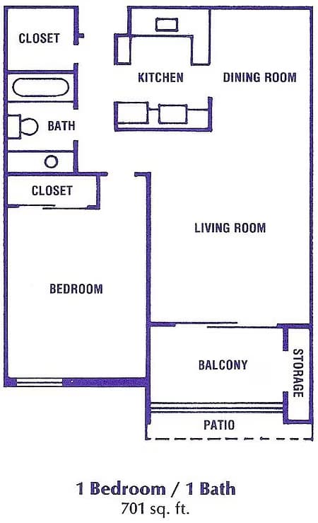 1 Bed 1 Bath floor plan