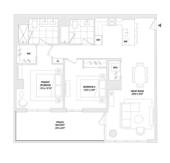 2 BED A12 0460 floor plan