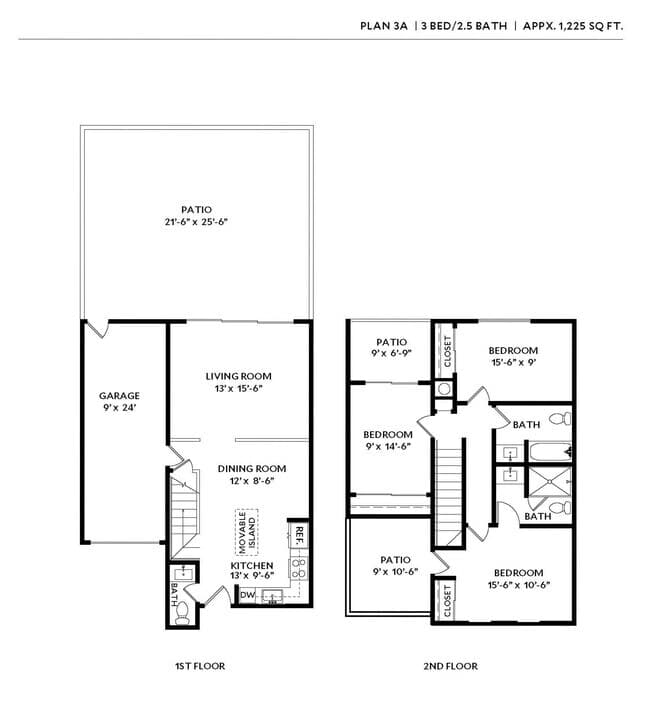 Three Bedroom Two and One Half Bath floor plan