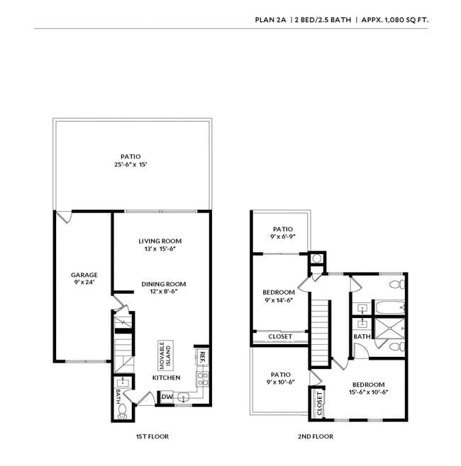 Two Bedroom Two and One Half Bath floor plan