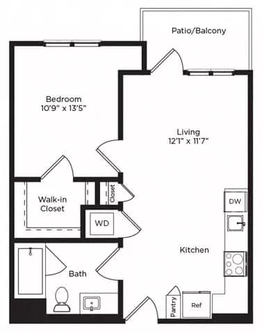 1C w/ Balcony 0-659 floor plan