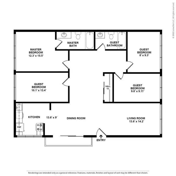 4 Beds, 2 Baths Model floor plan